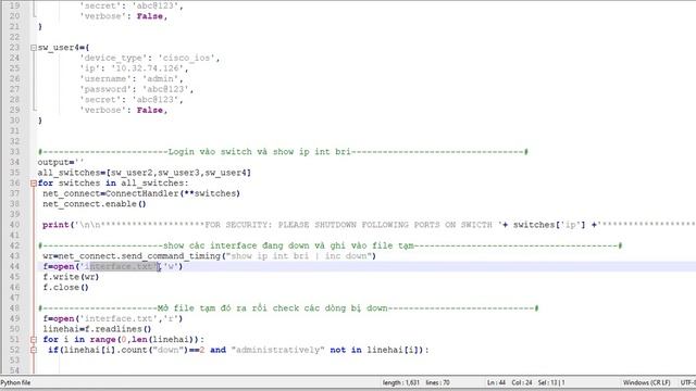 Script python for network: find and shutdown unused port of switch смотреть онлайн