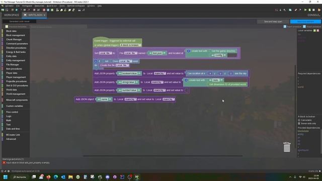 File Manager - JSON files | MCreator 2023.1 смотреть онлайн