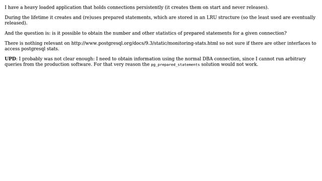 Databases: Is it possible to obtain number of prepared statements a connection holds? смотреть онлайн