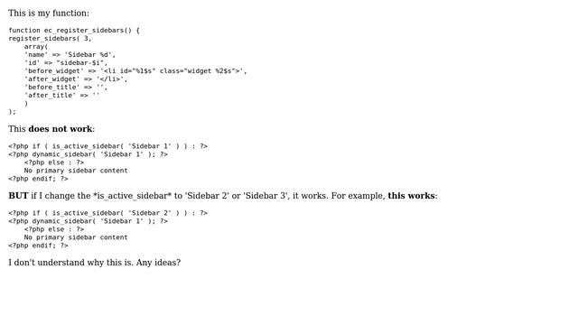 Wordpress: Multiple, Dynamic, Sidebars Problem - First Sidebar not working properly смотреть онлайн