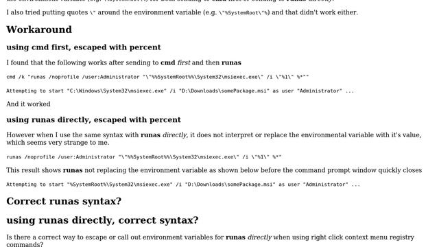 How to call environment variables in runas command for right click context menu? смотреть онлайн