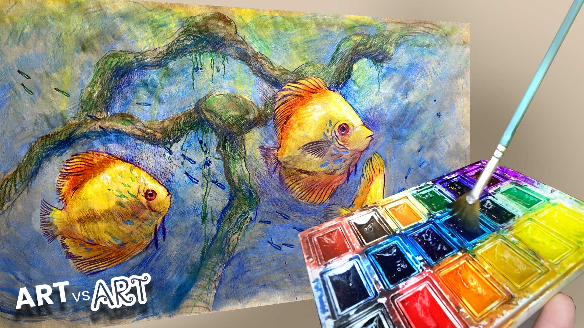 Aquarium With Water Crayons - Drawing