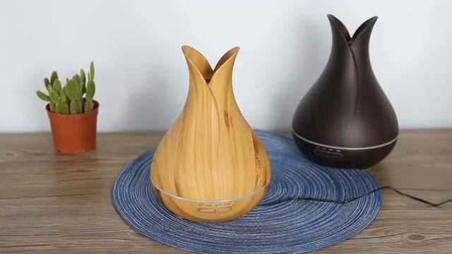 400ml Ultrasonic Humidifier Aroma Air Diffuser Wood Grain Cool Mist Aromatherapy With 7 Color Led