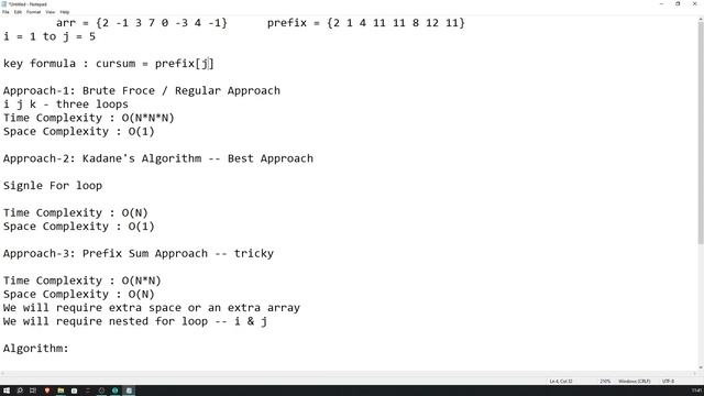 [Level-1 DSA] Lecture-22 Maximum Sum Subarray (Prefix Sum Approach) смотреть онлайн