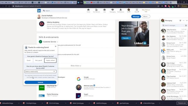 Как подтвердить скилы своему контакту в Linkedin