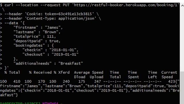 Curl PUT Booking смотреть онлайн