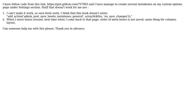 Wordpress: Meta box on options page save form problem смотреть онлайн