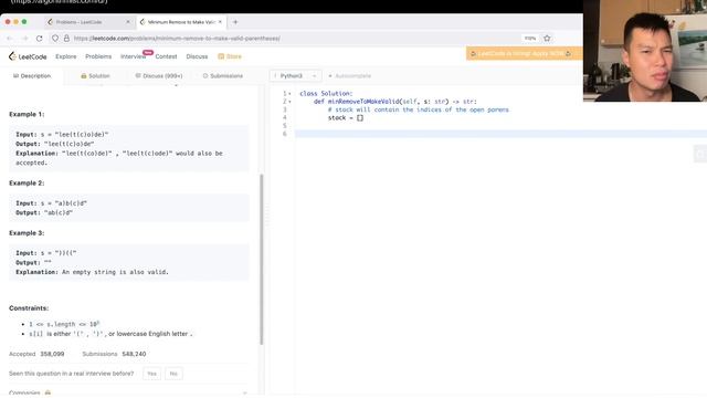 1249. Minimum Remove to Make Valid Parentheses - Day 15/31 Leetcode March Challenge смотреть онлайн
