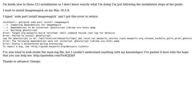 Apple: Failed to install ghostscript, during Imagemagick installation смотреть онлайн