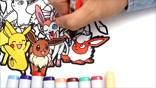 Eevee Evolution Pokemon Coloring book pages Speed colouring for kids смотреть онлайн