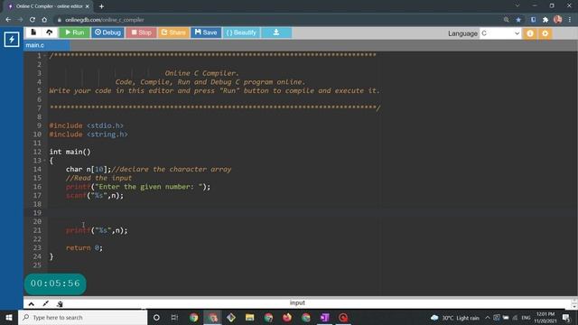 Printing a pattern - Character array in C смотреть онлайн