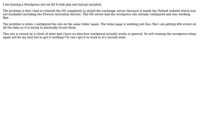 404 error on a previously installed Wordpress Site in IIS 8 смотреть онлайн