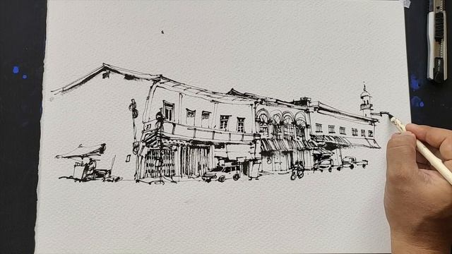 Coloniel Era Building 2/How to draw Twig , Ink and Watercolor /Urban Sketching смотреть онлайн
