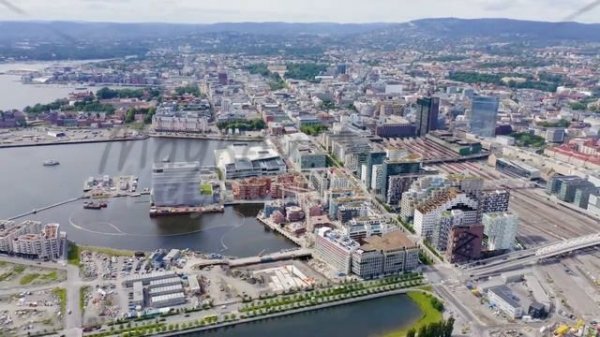 Oslo, Norway. City center from the air. Embankment Oslo Fjord. Oslo Opera House, Aerial View Hyperl