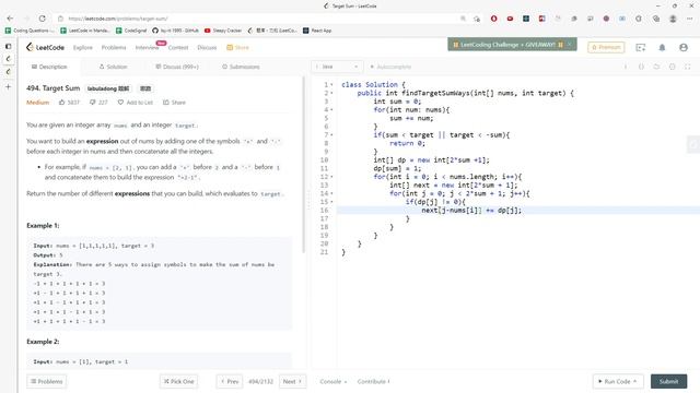 LeetCode 494 | Target Sum | DP | Java смотреть онлайн