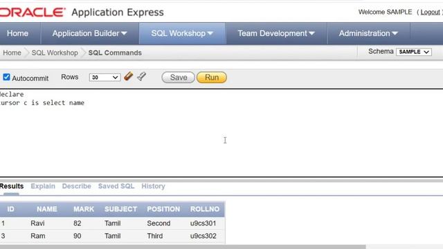 Cursor in Plsql with a simple example. смотреть онлайн