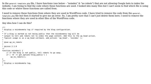 Wordpress: Removing calls to noindex() and wp_no_robots() смотреть онлайн