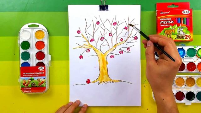 Простой и красивый рисунок яблони смотреть онлайн