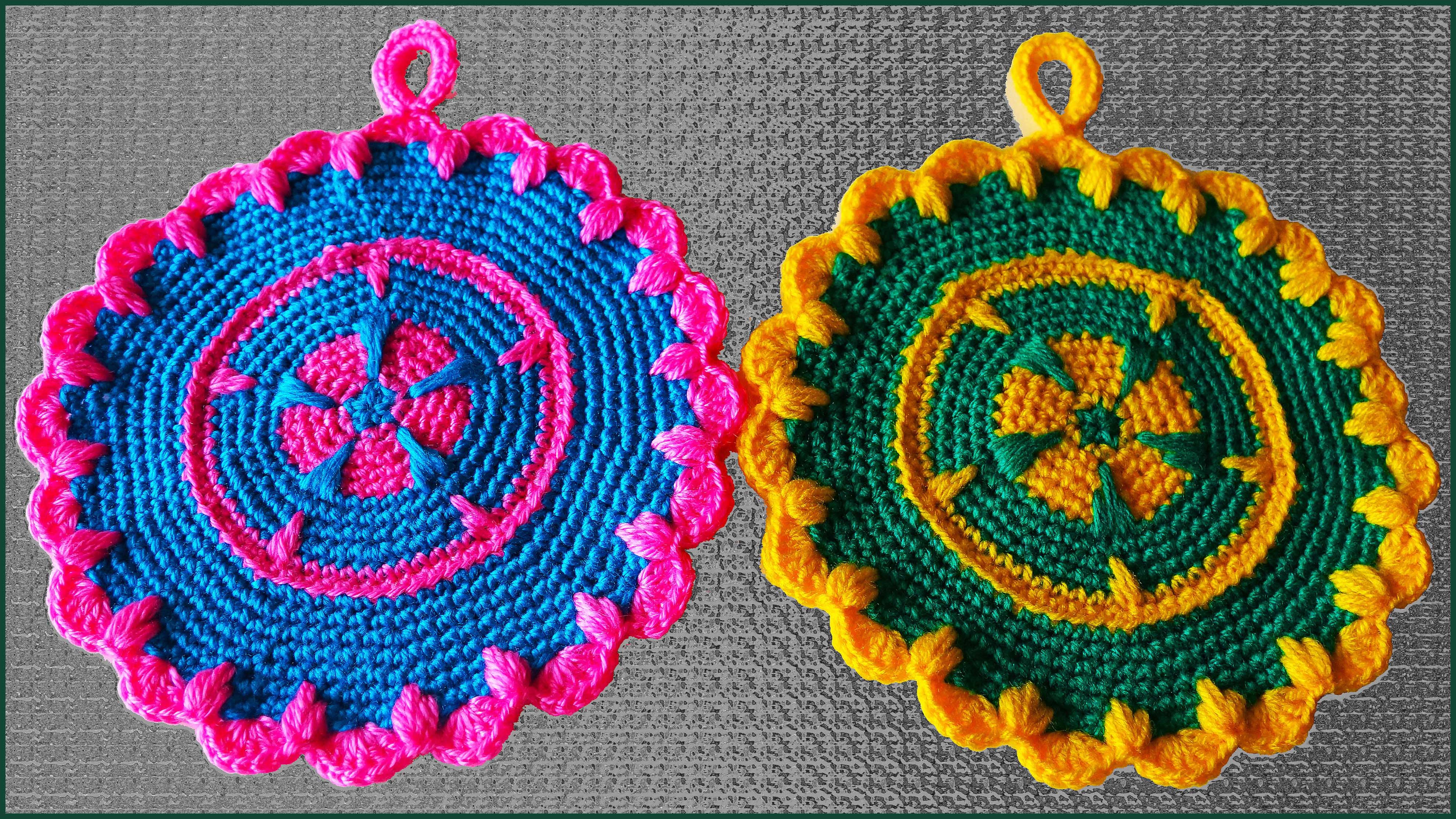 МК вязания прихватки крючком. Прихватка крючком. Подставка крючком под горячее. смотреть онлайн