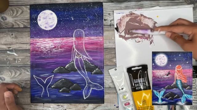 Paint A Mermaid ?♀️Easy?♂️ | Paint & Sip at Home | Step By Step Beginner Acrylic Painting Tutoria смотреть онлайн