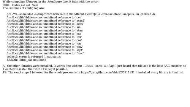 Ubuntu: Cannot compile ffmpeg with fdk-aac смотреть онлайн