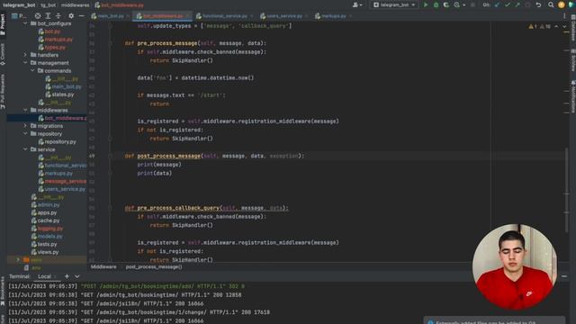 №4 Продвинутые телеграм боты - Middleware Telebot, обновление базы и собственная надстройка