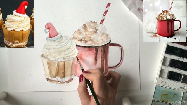 НОВОГОДНИЙ НАТЮРМОРТ АКВАРЕЛЬЮ / Пошаговый урок рисования акварелью // АКВАРЕЛЬНЫЙ СКЕТЧИНГ смотреть онлайн
