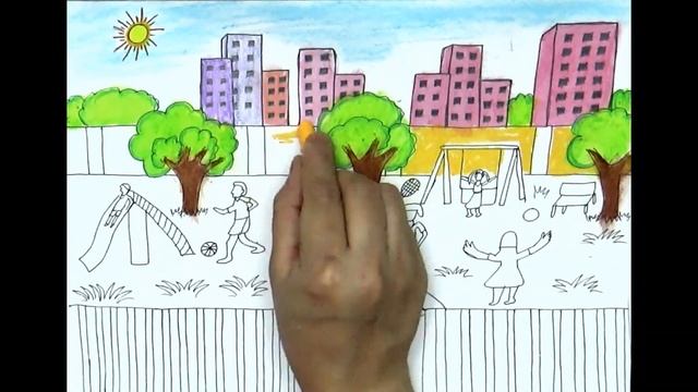 How to draw the beautiful scene of the park easy step by step|| Oil pastel drawing for Beginners|| смотреть онлайн