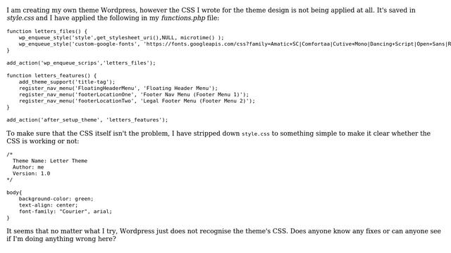 Wordpress: style.css of my custom theme is not being applied at all смотреть онлайн