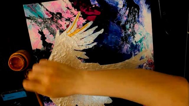 Живопись акрилом. "Птица" . Акрил металлик. смотреть онлайн