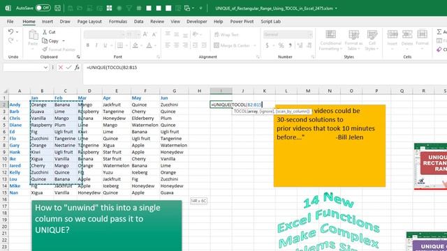 Excel UNIQUE of a Rectangular Range Using new TOCOL Function - Episode 2475 смотреть онлайн
