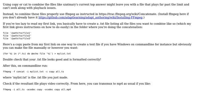 Use ffmpeg copy codec to combine \*.ts files into a single mp4 (8 Solutions!!) смотреть онлайн