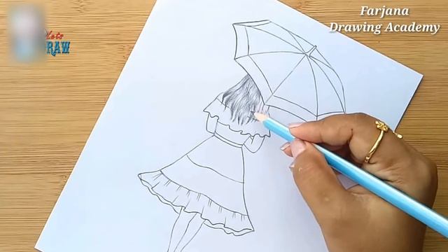 Easy way to draw a girl with umbrella || A rainy day pencil sketch || bir kız nasıl çizilir смотреть онлайн