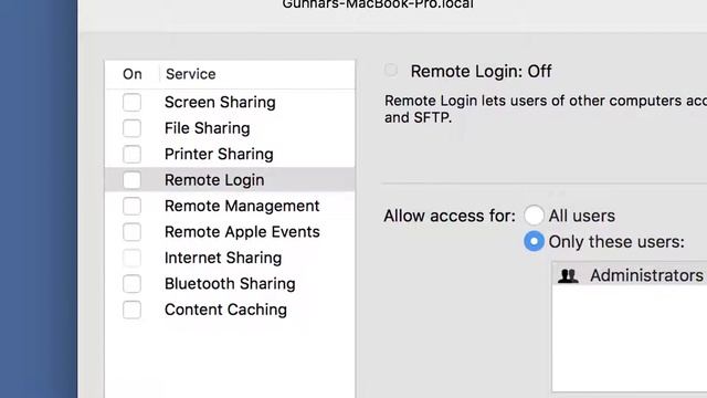 How to configure remote login on a Mac