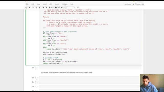 Value at Risk estimation with Python: Parametric (Variance-Covariance) VaR смотреть онлайн