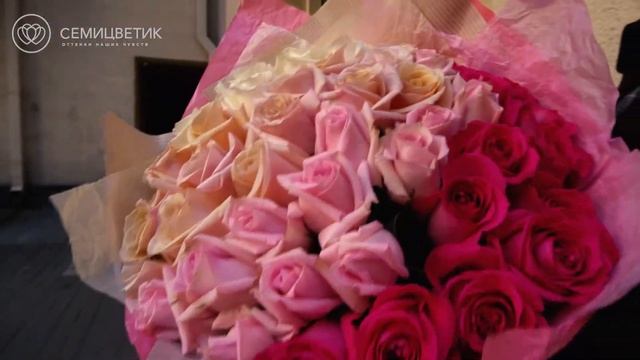 Розово красный букет градиент из 51 розы 40 см, Кения Premium смотреть онлайн