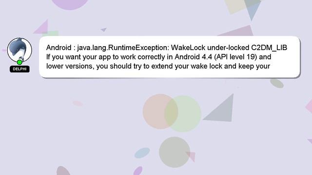Android : java.lang.RuntimeException: WakeLock under-locked C2DM_LIB смотреть онлайн