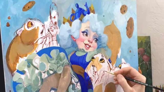 Cute fantasy illustration art with acrylics | Рисую акрилом на двп - иллюстрация акриловыми краскам смотреть онлайн