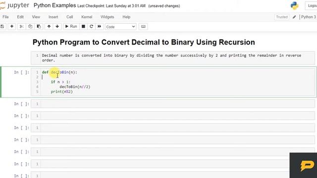 Python Program to Convert Decimal to Binary Using Recursion смотреть онлайн