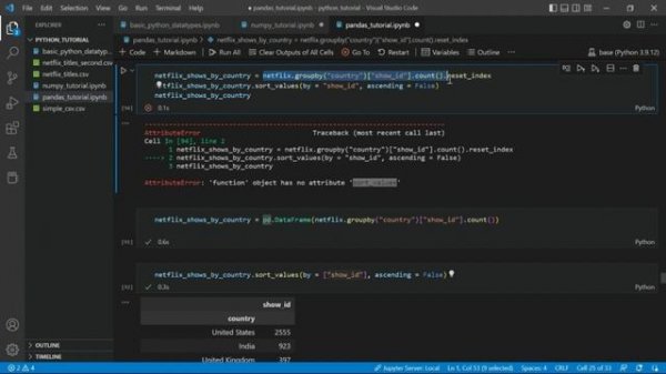How I resolved the sort_values error, 'function' object has no attribute 'sort_values'