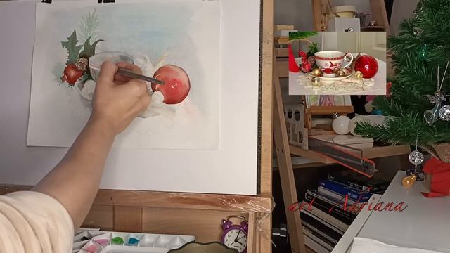 watercolor christmas still life/новогодний натюрморт смотреть онлайн