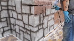 Покраска цоколя из артбетона.