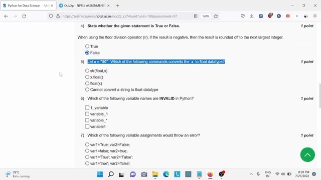 NPTEL PYTHON FOR DATA SCIENCE ASSIGNMENT 1 ANSWERS | 2022 смотреть онлайн