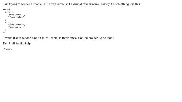 Drupal: Rendering a simple PHP array into an HTML table смотреть онлайн