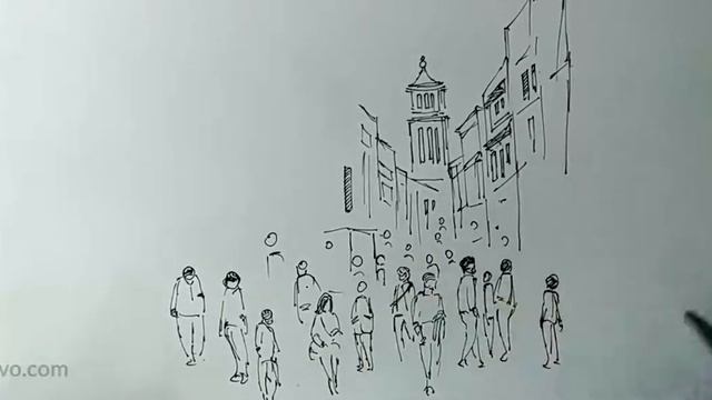 Perspective Drawing for Beginners: Sketching a Crowded street Scene - Drawing Tutorial. смотреть онлайн