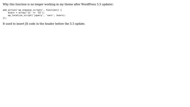 Wordpress: wp_localize_script no longer working after 5.5 update смотреть онлайн