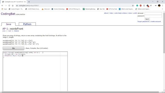 AP-1 (wordsFront) Java Tutorial || Codingbat.com смотреть онлайн