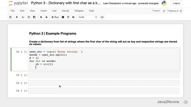 Python 3 - Dictionary - first char as a key and string as value | Example Programs смотреть онлайн