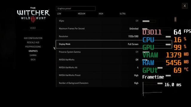 GeForce GTX 1060 3GB -- AMD Ryzen 5 3600 -- The Witcher 3 Wild Hunt FPS Test