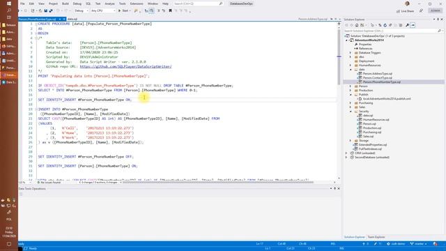 Scripting static data from SQL Server tables for SSDT database project смотреть онлайн